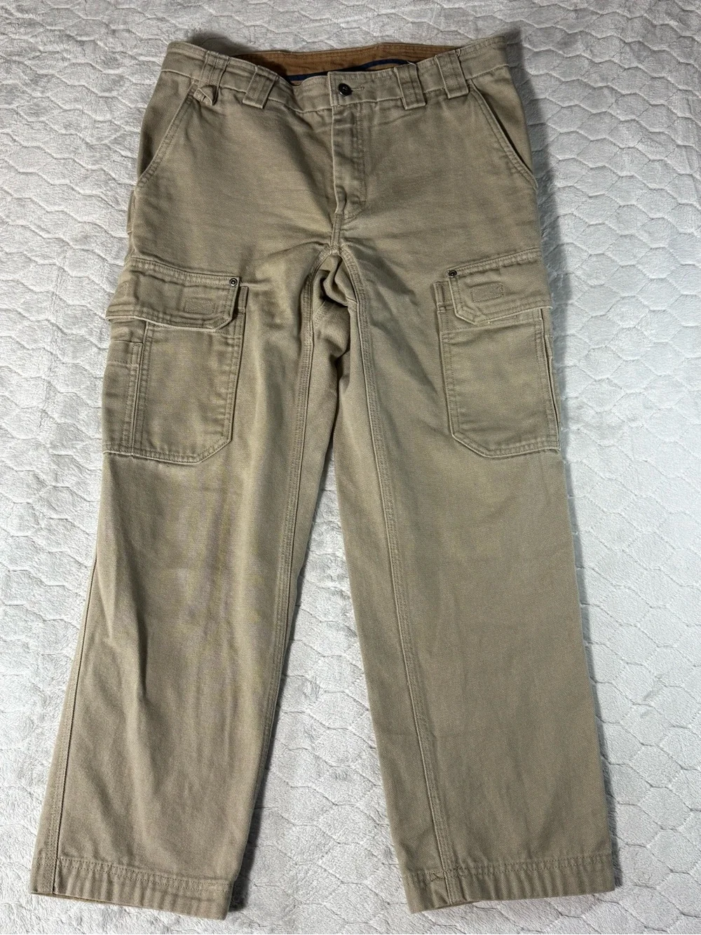 Duluth Trading Work Cargo Pants Tan Heavy Canvas Utility 32x30 Fits 34x28.5